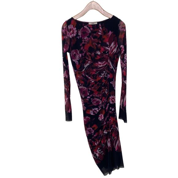 FUZZI  Floral Bodycon Tulle Midi Dress Long Sleeve Crewneck Size Medium - Picture 3 of 7